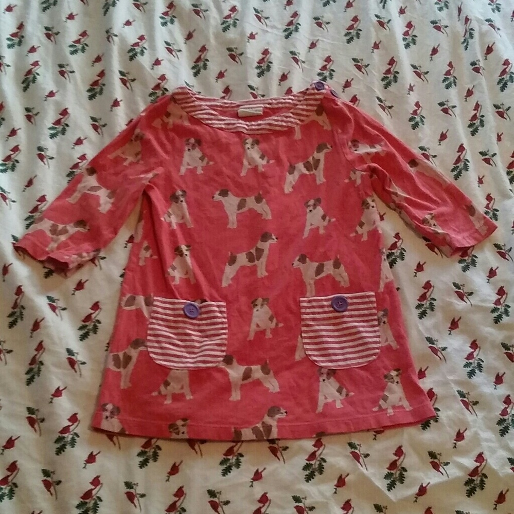 Mini boden dog puppy print dress top 7-8 years