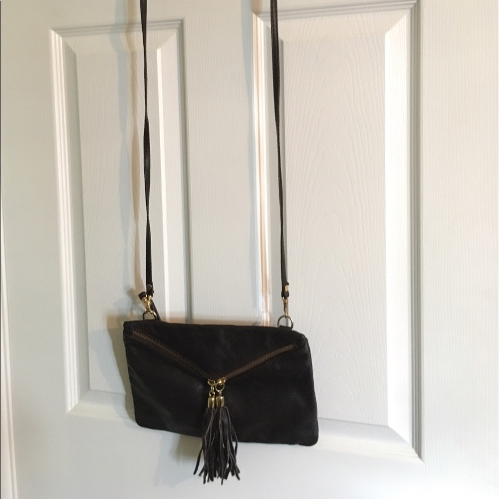 Dark brown Italian leather cross body bag/clutch
