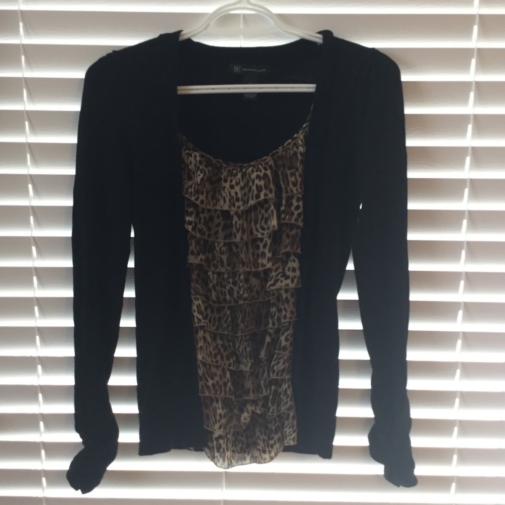 I.N.C. Leopard print chiffon front black sweater