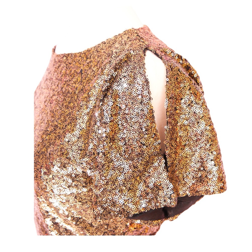 Gold and Black Short Sleeve Open Back Mini Dress - Picture 7 of 7