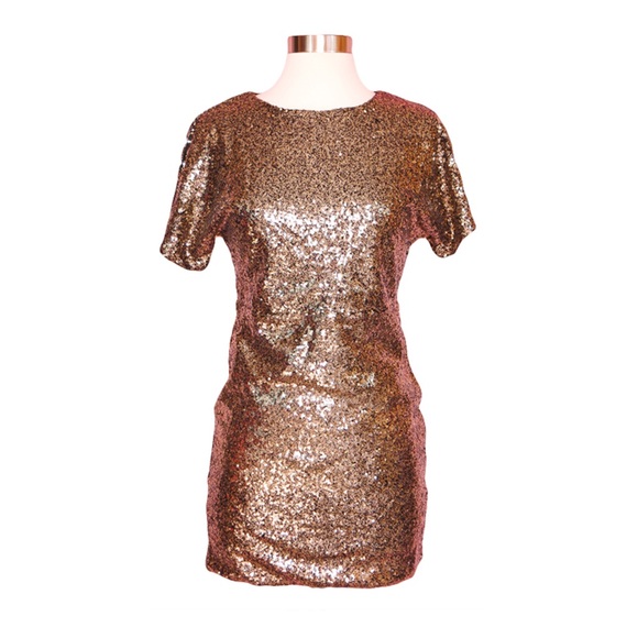 Gold and Black Short Sleeve Open Back Mini Dress - Picture 5 of 7