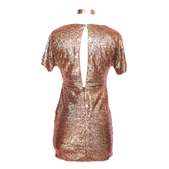 Gold and Black Short Sleeve Open Back Mini Dress - Picture 6 of 7
