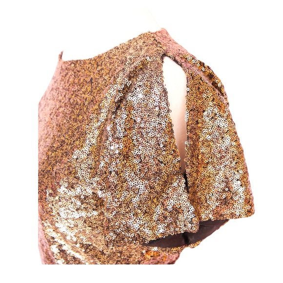 Gold and Black Short Sleeve Open Back Mini Dress - Picture 7 of 7