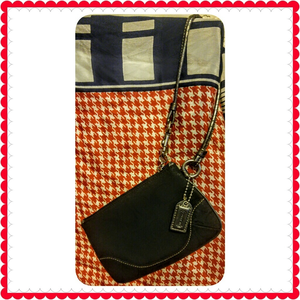 Coach black canvas shimmer Wristlet