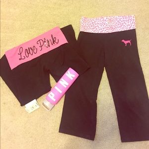 PINK Yoga Capris and Collegiate Water Bottle
