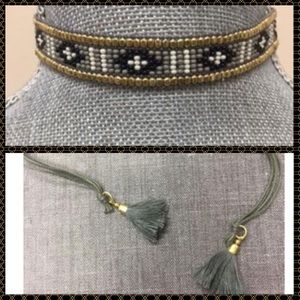 Boho Tribal Beaded Tassel Choker, NWT