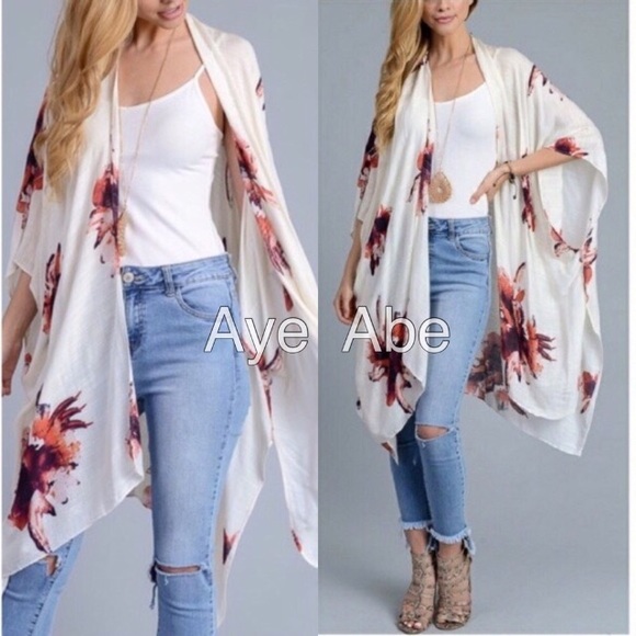 Floral Print Kimono Scarf Cover Up beach trendy - Picture 3 of 8