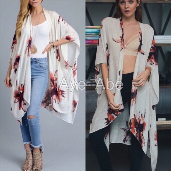 Floral Print Kimono Scarf Cover Up beach trendy - Picture 7 of 8