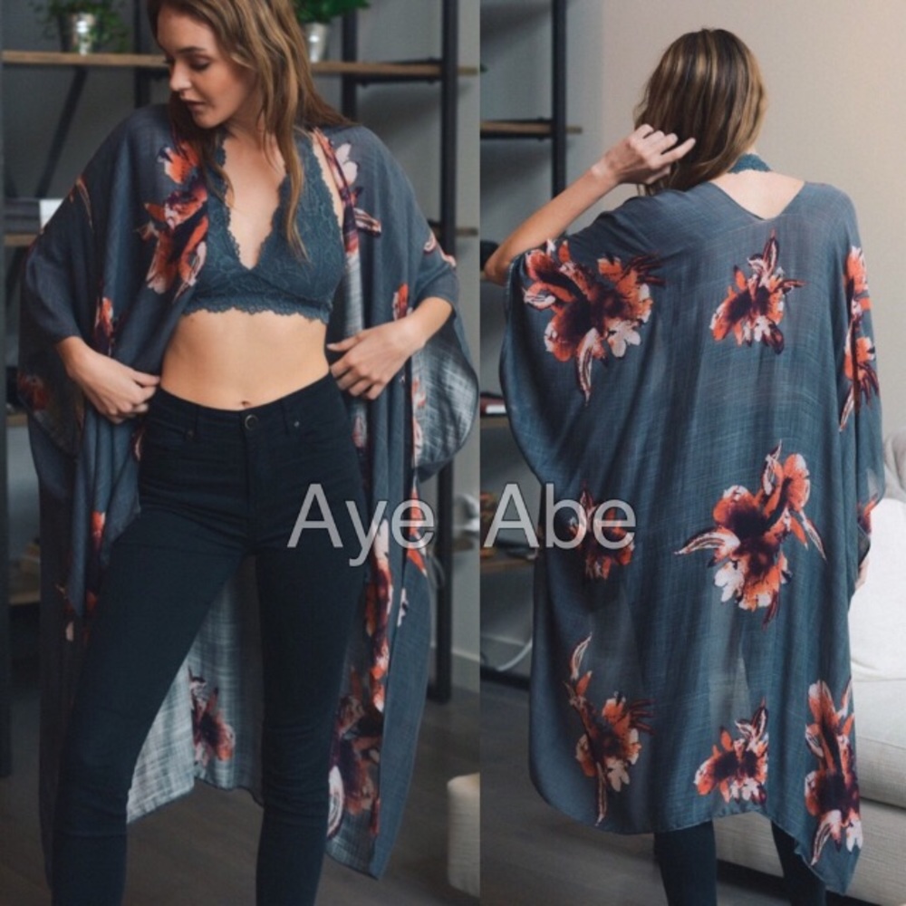 Floral Print Kimono Wrap Scarf Cover Up Beach - Picture 4 of 6