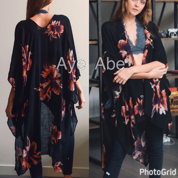 Floral print kimono scarf cover up beach trendy - Picture 3 of 4