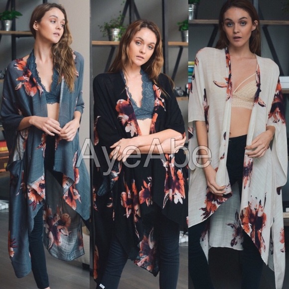 Floral print kimono scarf cover up beach trendy - Picture 4 of 4