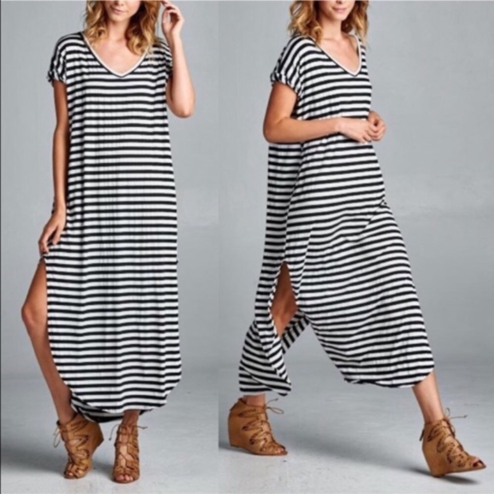 Oversized striped loose fit slit maxi dress - Picture 2 of 2