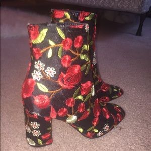 Rose Embroidered Heel Booties