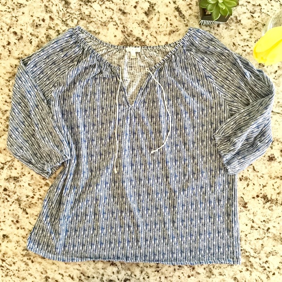 Soft Joie Blue Peasant V Neck Top - Picture 3 of 4