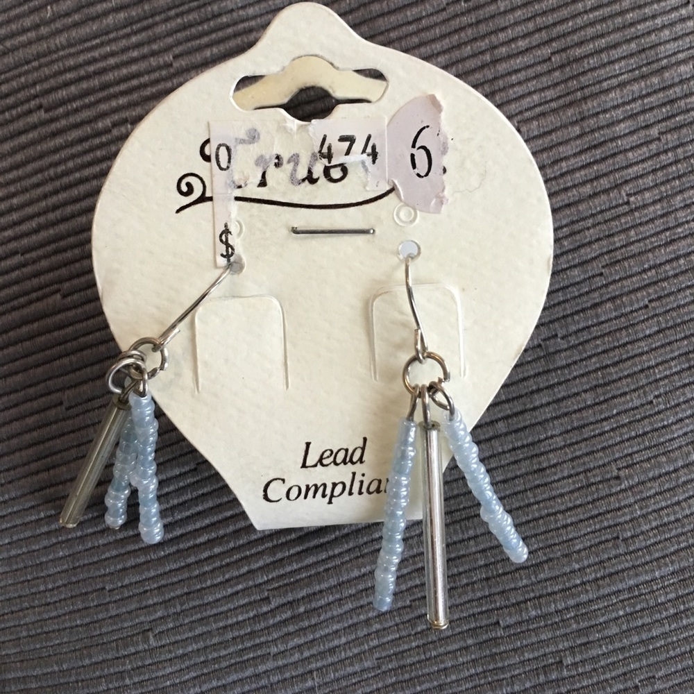 Silver & Blue Beaded Dangle Earrings
