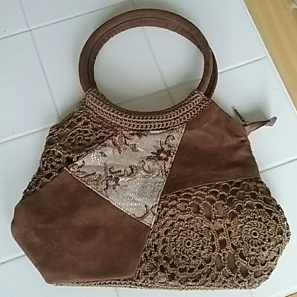 Cato Patchwork & Crochet Retro Round Handle Purse
