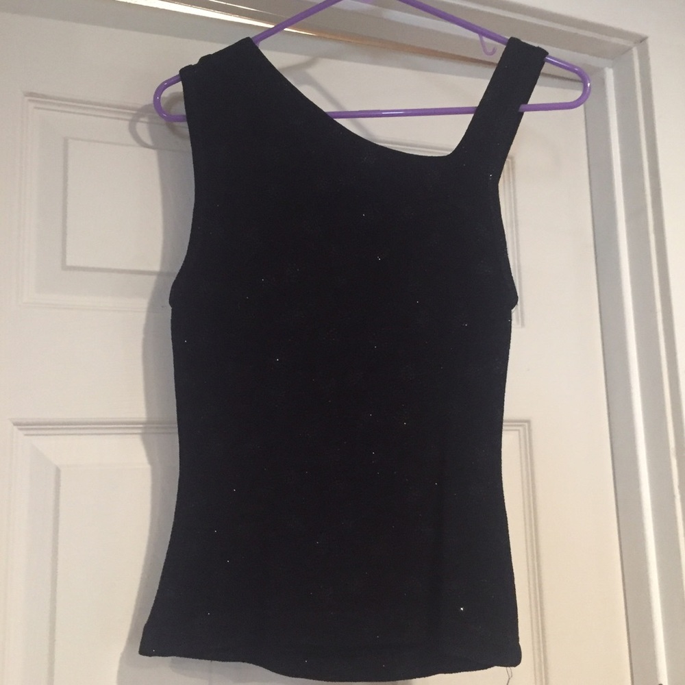 Sparkly, black sleeveless top