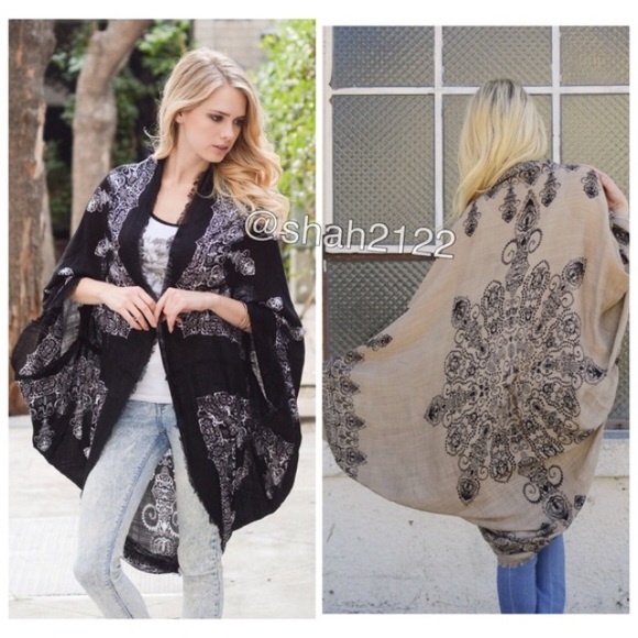 Boho kimono scarf cover up trendy open sold - Picture 3 of 5