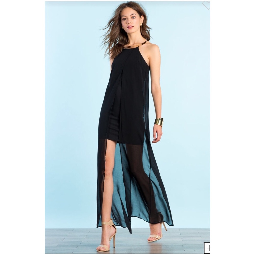 Metal Neckline Slit Dress in WHITE