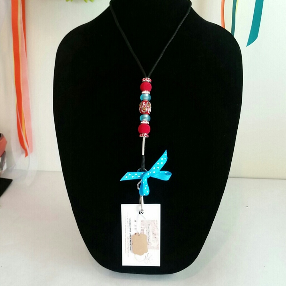Photo ID Lanyard w/Red & Blue Beads