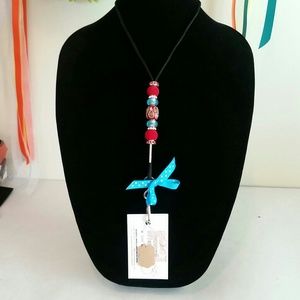 Photo ID Lanyard w/Red & Blue Beads
