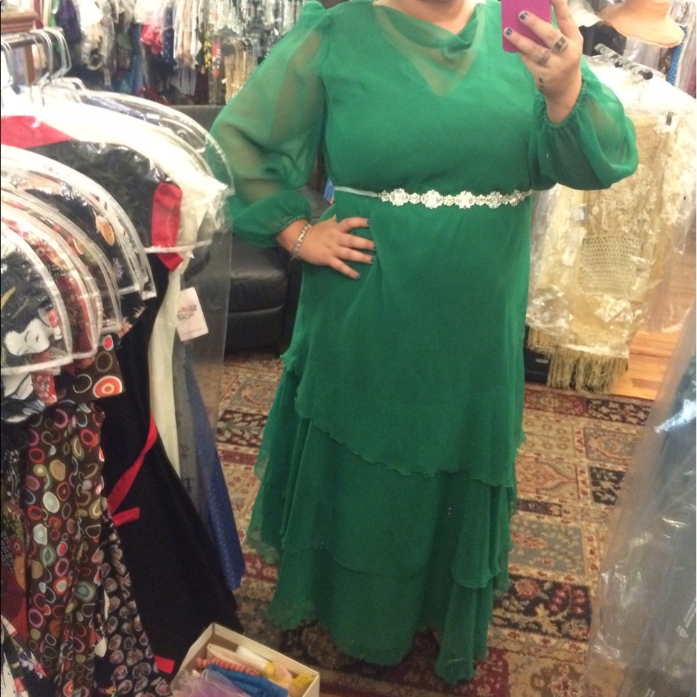 Vintage 1970s Formal Green Gown Dress