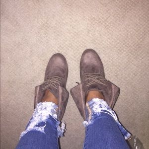 Brown lace up booties