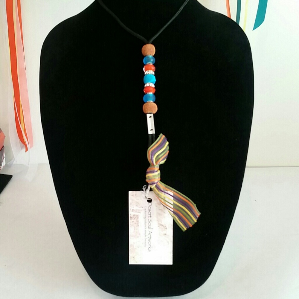 Photo ID Lanyard w /Orange & Blue Beads