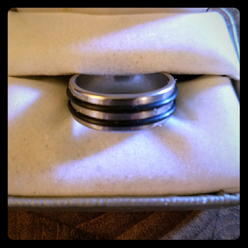 Titanium Band with 2 Black Lines sz 10