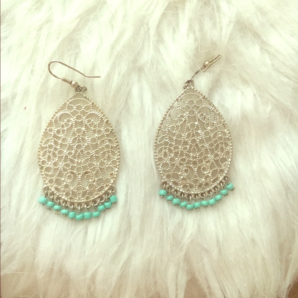 Silver Earrings with Turquoise Beading