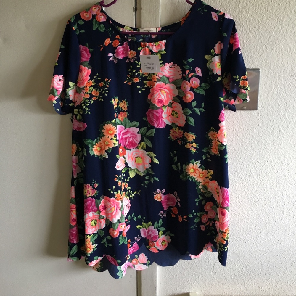 Navy and Floral Top