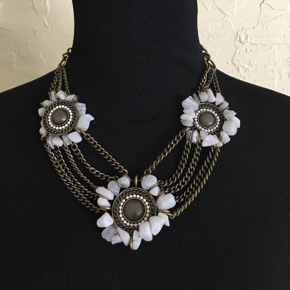 Unique Rustic White & Gold Necklace