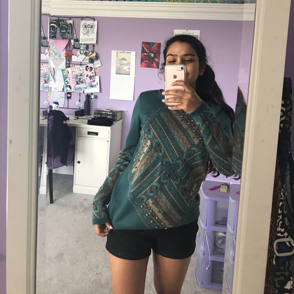 Forever 21 Decorative Turquoise Sweater