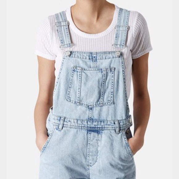 Topshop Shortalls Light Acid Wash Denim 