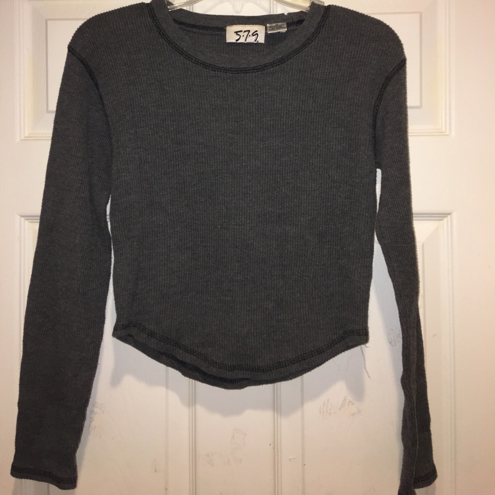 Vintage 5-7-9 Charcoal Gray Waffle Thermal Long Sleeve Top