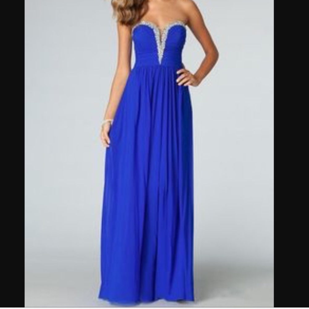 Jovani blue full length formal prom dress