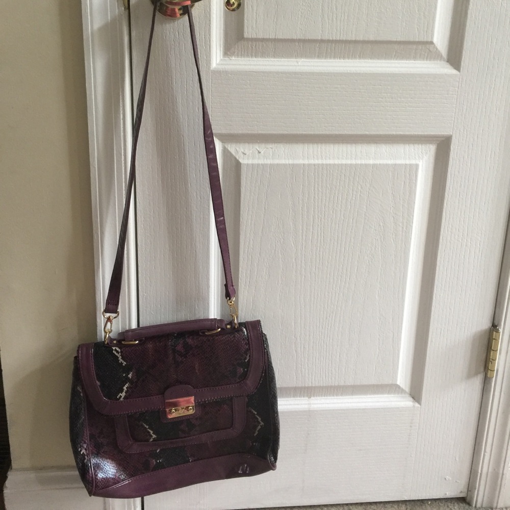 Preowned Aldo purple/black snake skin  satchel bag