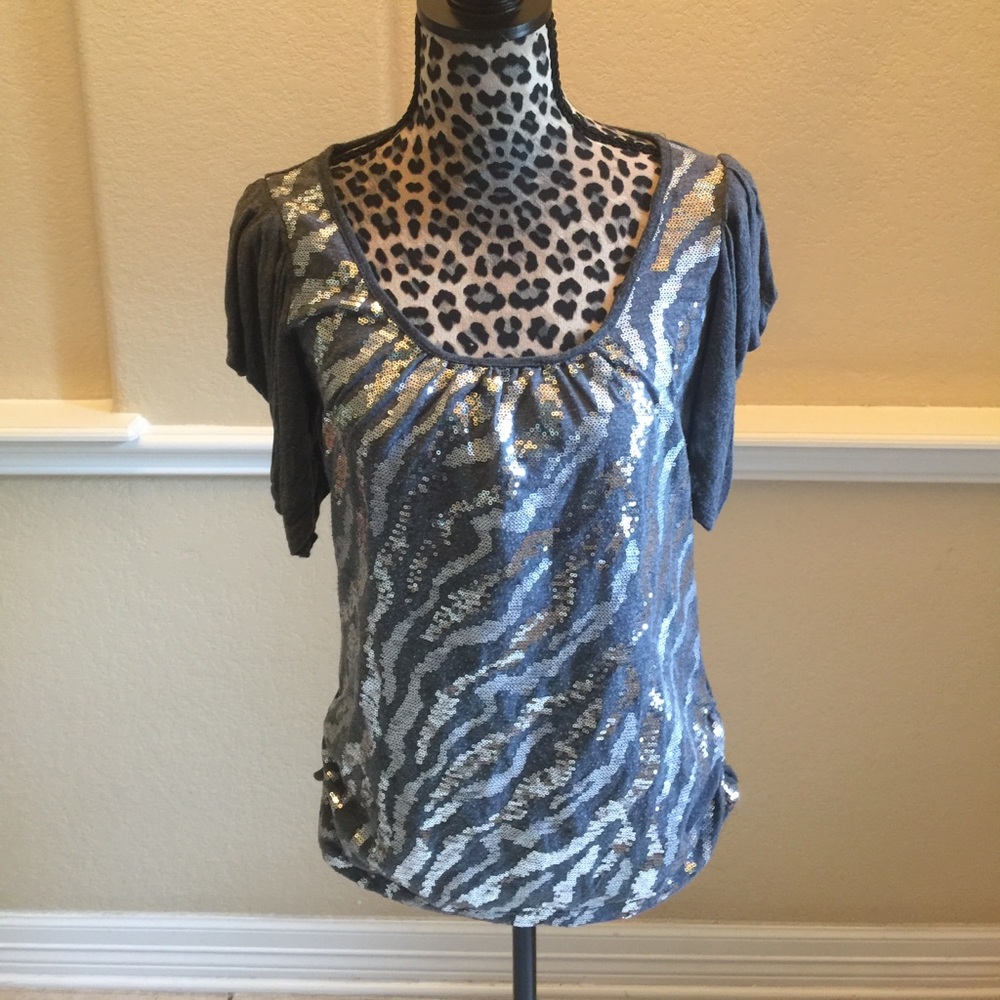 Silver & Grey sequence Zebra print blouse