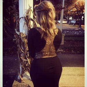 Venus Gold Detailed Long Dress