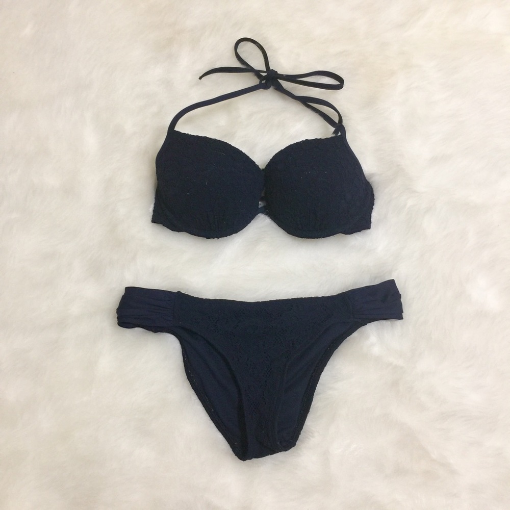 ABERCROMBIE & FITCH NAVY BLUE CROCHET BIKINI SWIM