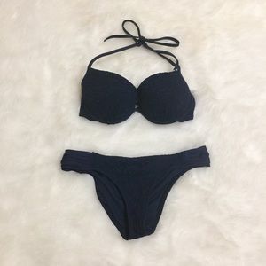ABERCROMBIE & FITCH NAVY BLUE CROCHET BIKINI SWIM