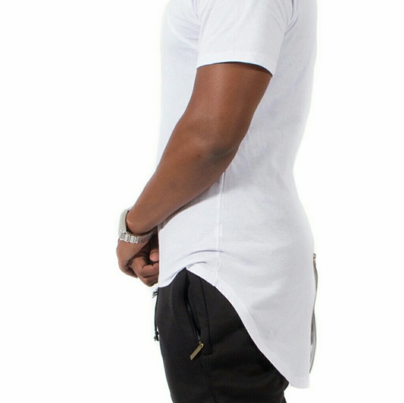 White Extended / Elongated Shirt with Zipper - Picture 1 of 3