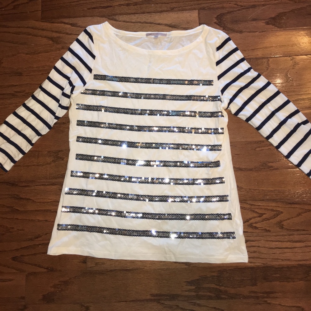 Gap sequin and striped 3/4 length sleeved top