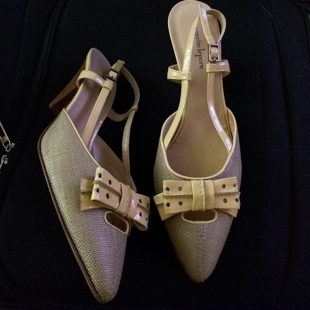 Nanette Lepore nude strappy work pump block heel