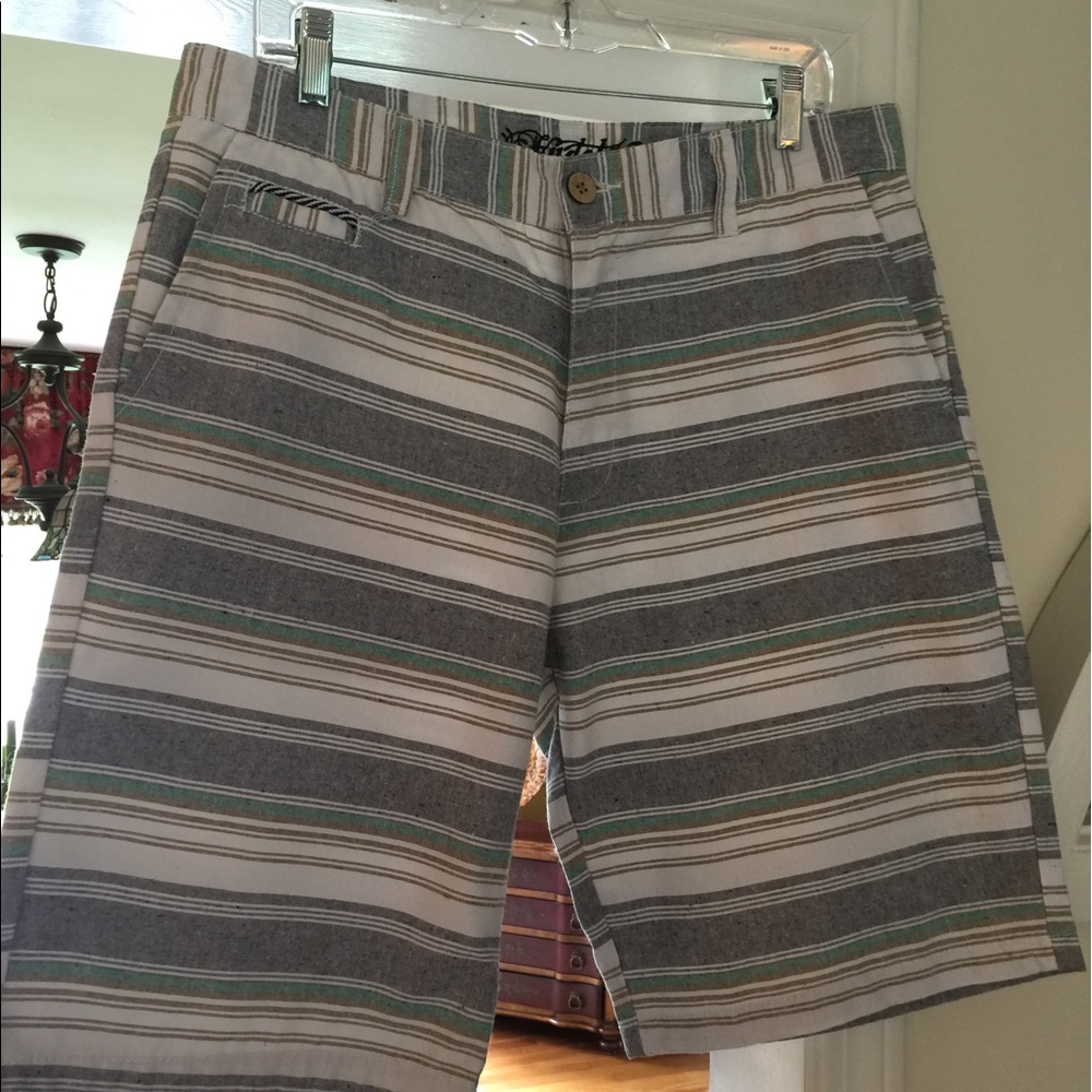 Men's cotton striped flat front shorts Sz 33 Waist