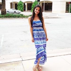 Blue and white high-low maxi dress