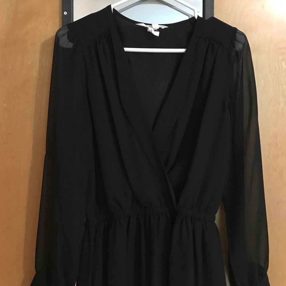Black wrap surplice dress