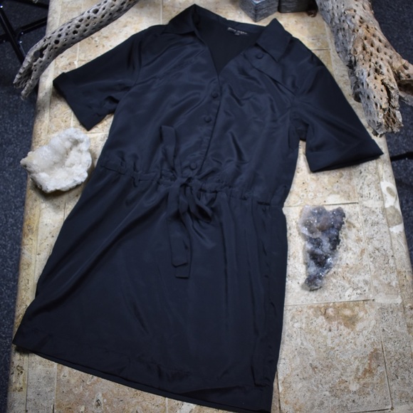 Dresses & Skirts - Black button up shirt dress with belt.