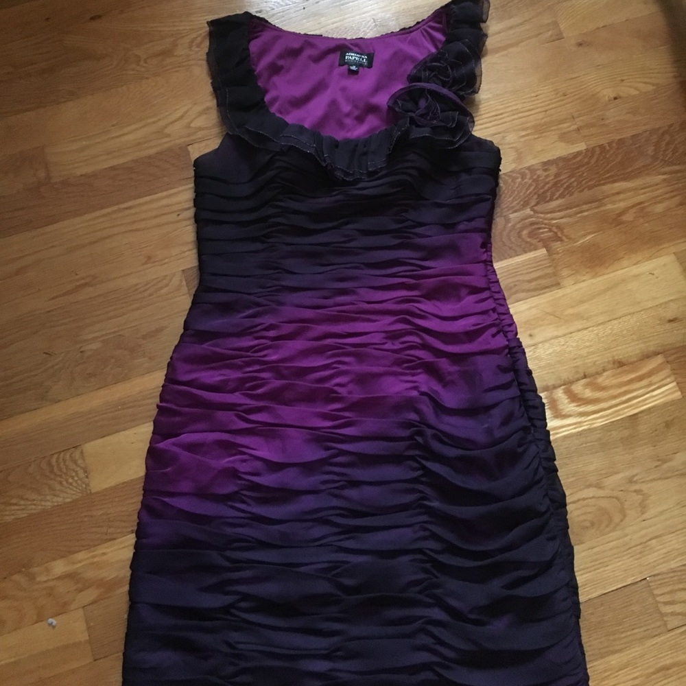 Purple ombré cocktail length party dress.