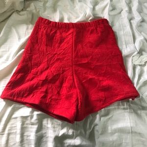 Red high waisted shorts from Urban Outfitters